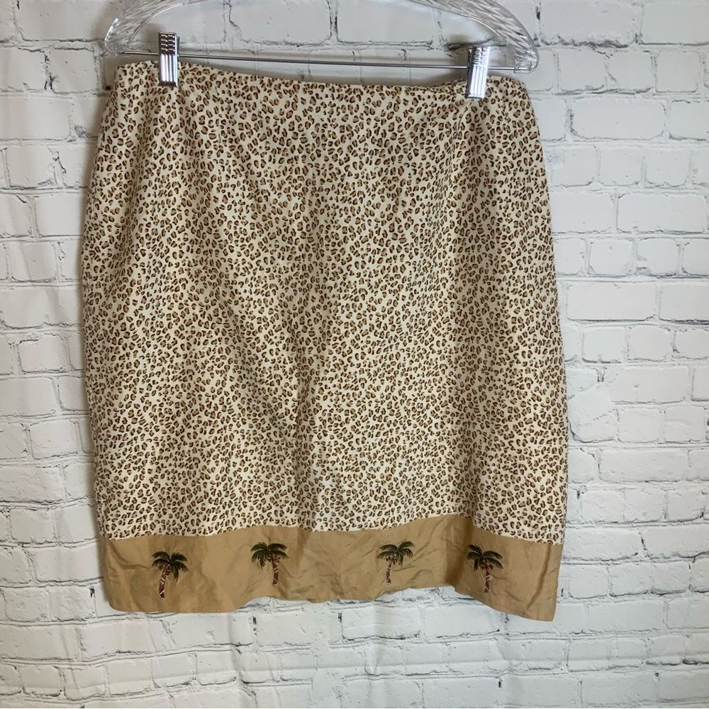 🔥 Coldwater Creek 🔥 Animal Print Palm Tree Silk Blend Skirt Size 16
